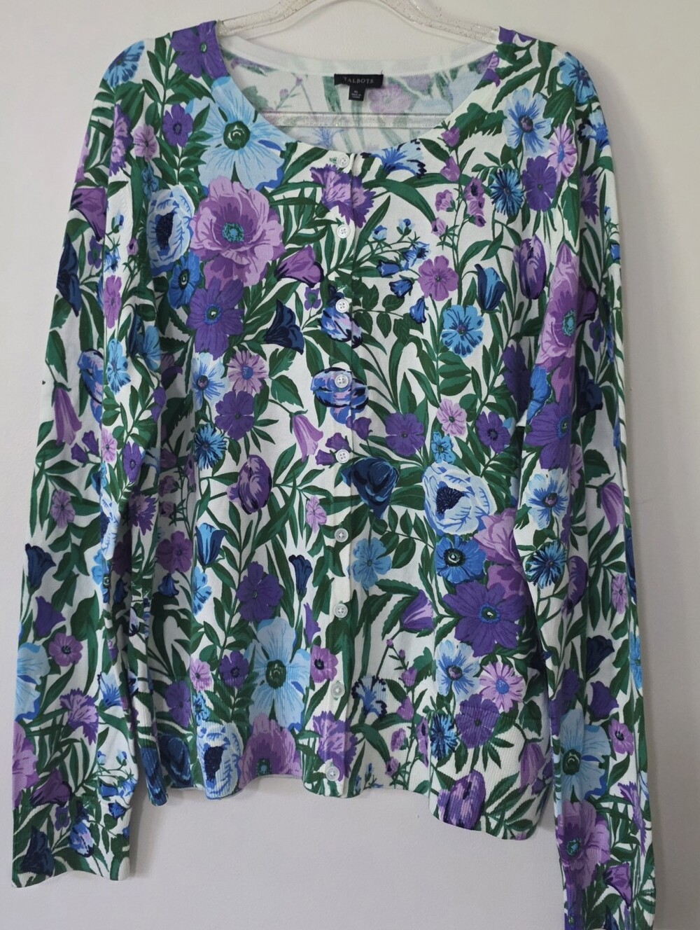 Talbots Charming Cardigan Glorious Garden Floral Vibrant Preppy Cottagecore XL